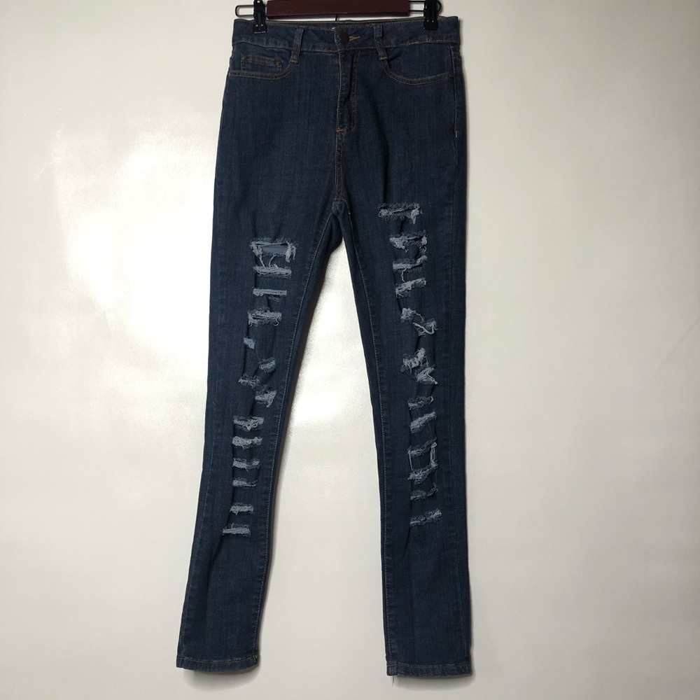 Mind code distressed jeans dark wash skinny size 7